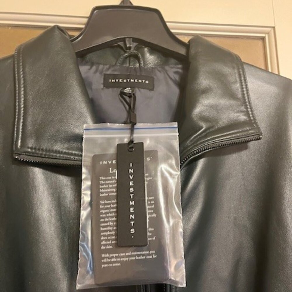 Genuine lamb leather long sleeve wing collar zip front jacket